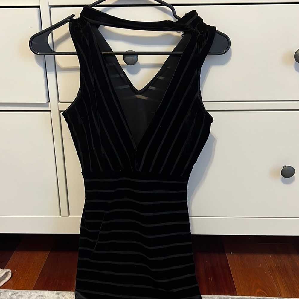 Black velvet striped mini dress